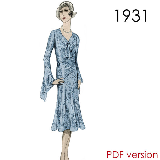 1931 Dress 120 cm (47") bust. PDF pattern.